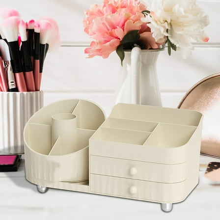TOOYFUL 360 degree Rotating Makeup Brushes Organizer Cosmetic Organizer Waterproof Dressing Table Storage Box Makeup Holder for Vanity Home