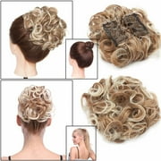 Benehair Messy Curly Hair Bun Easy Stretch Chignon Hair Extensions Clip in Updo Hairpiece Cover Ponytail Scrunchie for Women Wedding