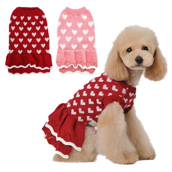 Dalrosia Dog Sweater Puppy Dress: Warm Pet Small Dogs Clothes Winter Dog Heart Sweater Doggy Sweatshirt Doggie Coat Cat Clothing Kitten Dresses
