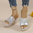 thumbnail image 2 of hopeusnice Women's Platform Wedge Slippers Summer Open Toe Slip On Shoes Comfortable Espadrille Wedge Heels Sandals Silver 37, 2 of 7