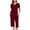 Wine, variant on YABCSAZ Summer Outfits for Women Short Sleeved Round Neck Button Tee Shirt Tops and Capri Wide Leg Pants Solid Color Loose Fit Casual 2 Piece Pajama Sets