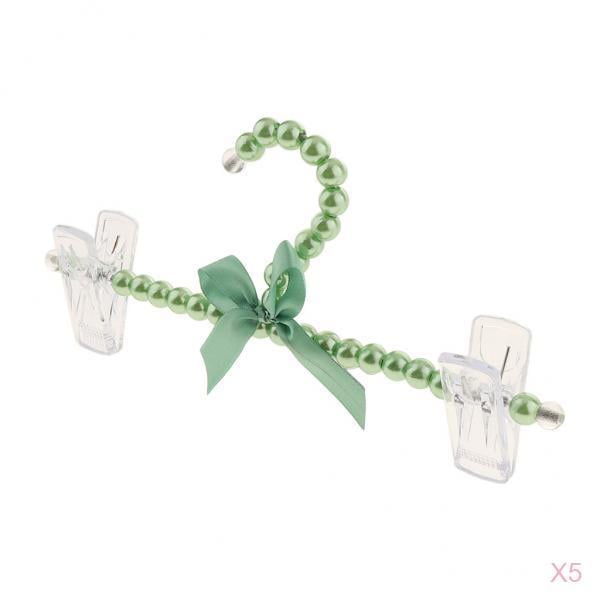 Tnarru 5pcs Luxury Clothes Hanger in Imitation Pearls Beaded, Trouser Dress Pants Storage Rack for Wedding Shop Decoration Green