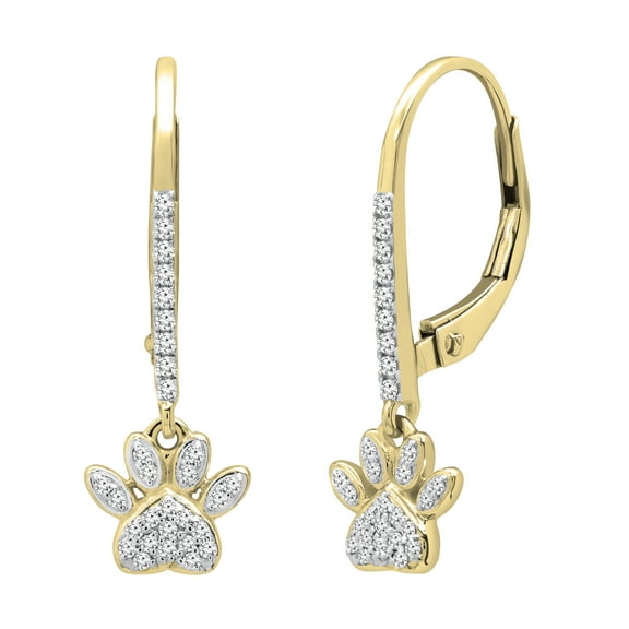 Dazzlingrock Collection 0.20 CT Round White Diamond Cat's Paw Women Dangle Earrings 14K Yellow Gold