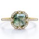 thumbnail image 1 of JeenMata Anillo de Compromiso con Bisel de Halo Ágata Verde Musgo Lechoso Opaco de Talla Cojín de 1,5 Quilates y Moissanita: Pavé - Baño de Oro Amarillo de 18 K sobre Plata, 1 of 6