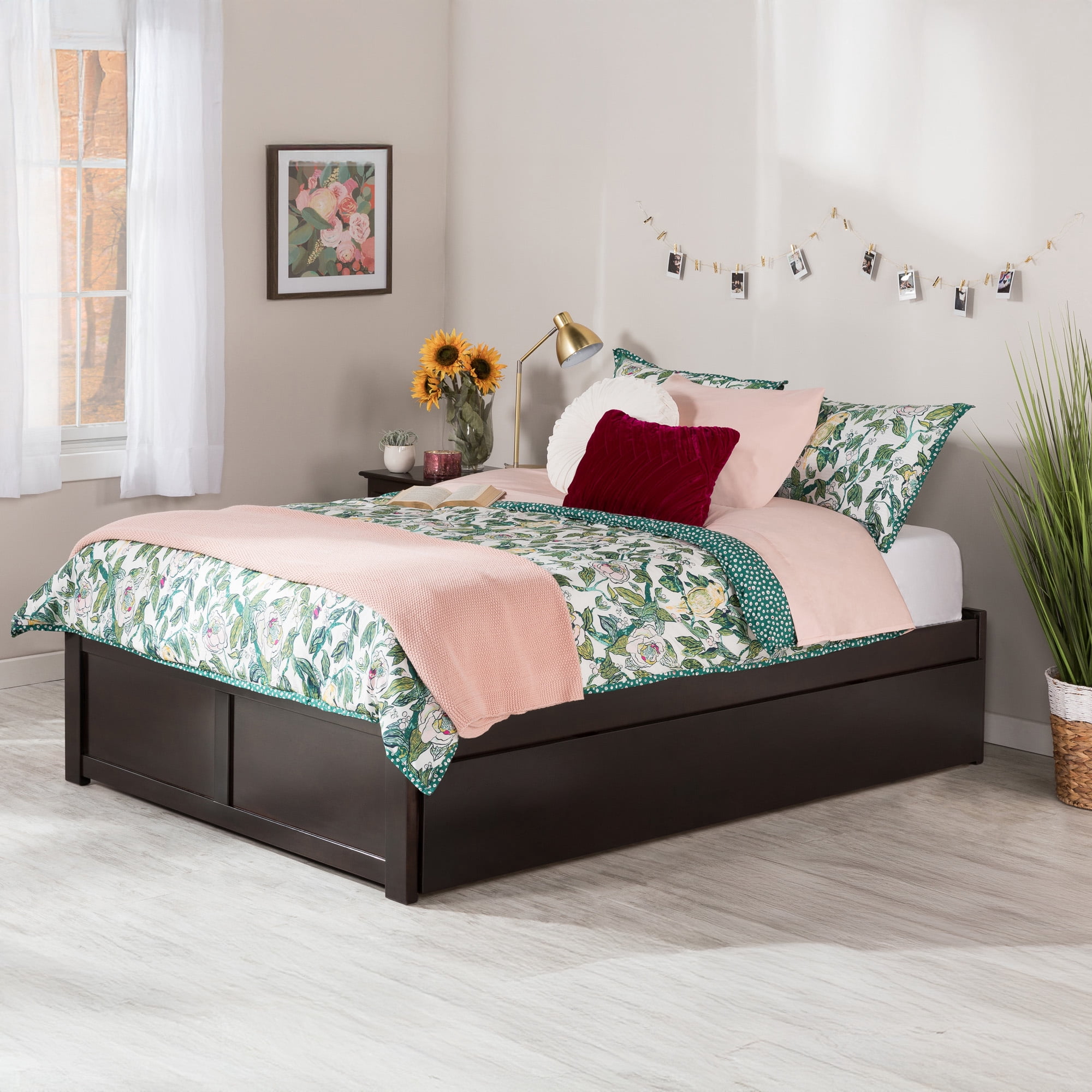 AFI Concord Full Solid Wood Platform Bed with Footboard & Twin Trundle, Espresso