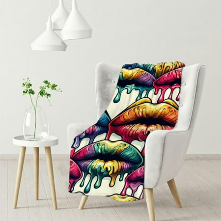 

ZHZY Rainbow Colors Lips Dripping Paint Super Soft Blanket for All Seasons 60x80in