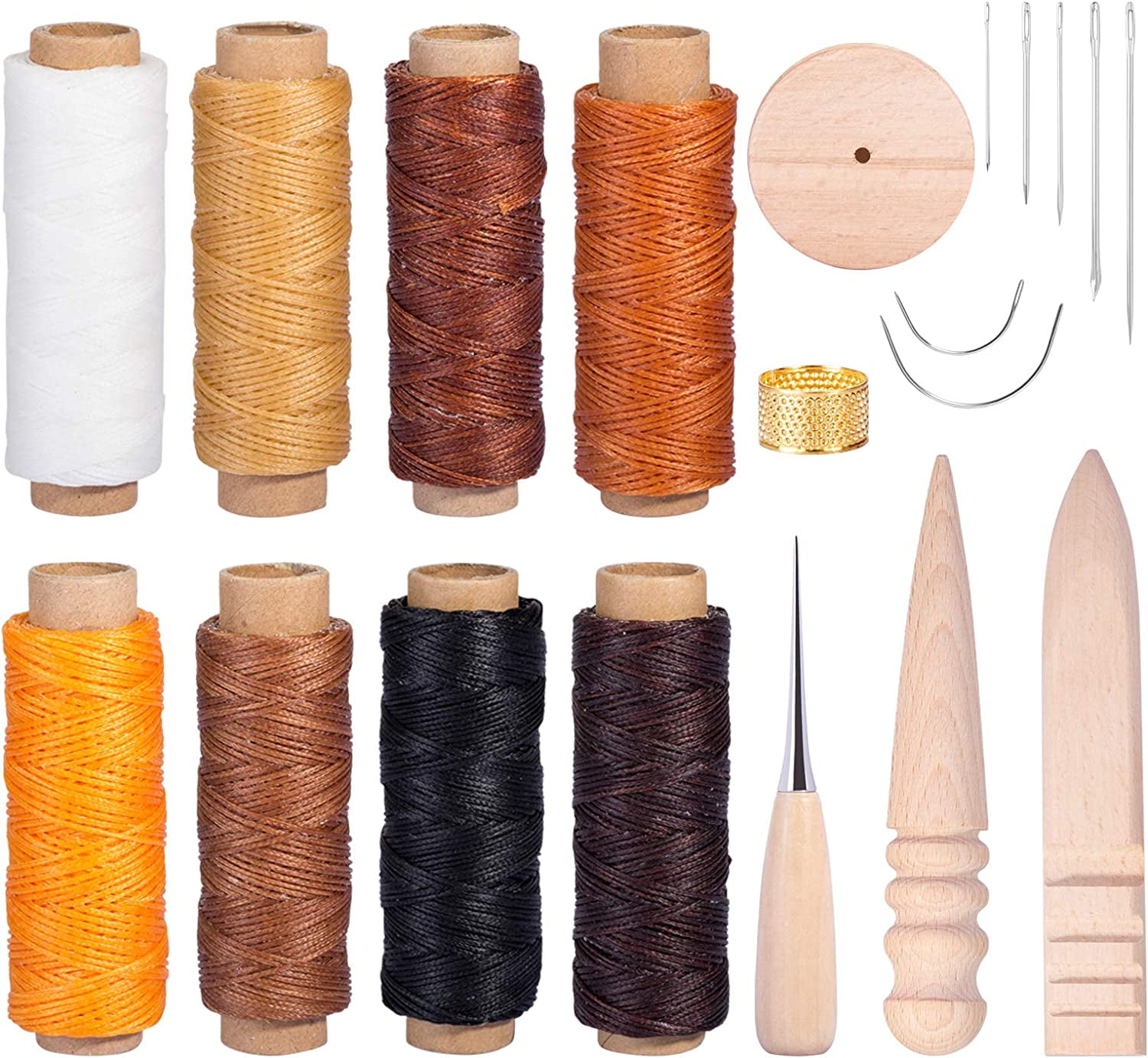 Moncolis 20 Pcs Waxed Thread with Leather Craft Tools Sewing Needles