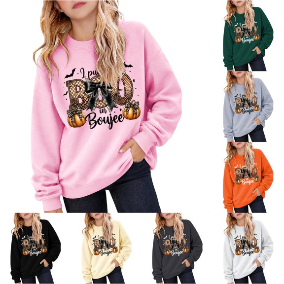 Venzia Women Cute Fall Sweatshirt, Retro Pumpkin Black Cat Cartoon Graphic Crewneck Casual Autumn Pullover Top