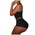 thumbnail image 2 of REALiKUN Workout Sets for Women 2 Piece Seamless Ribbed Crop Tank High Waist Shorts Yoga Outfits Black L, 2 of 5