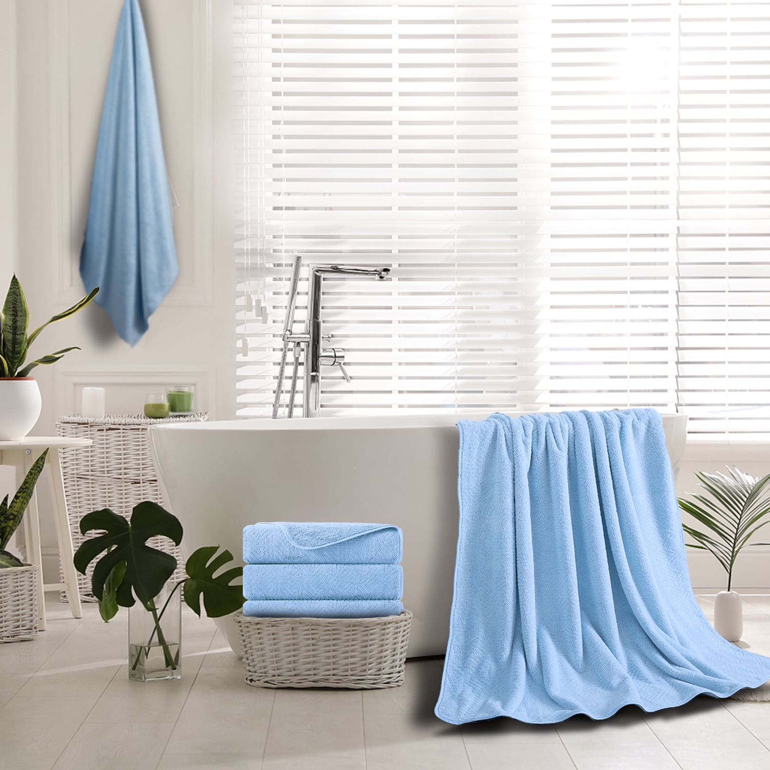 Smuge 8 Piece Oversized Bath Sheet Towels, 2 Large Bath Towel, 2 Hand Towels, 4 Washcloths, 600 GSM Ultra Soft Large Bath Towel Set Cozy Quick Dry Bathroom Towels Hotel Luxurious Towels(LIGHT BLUE)