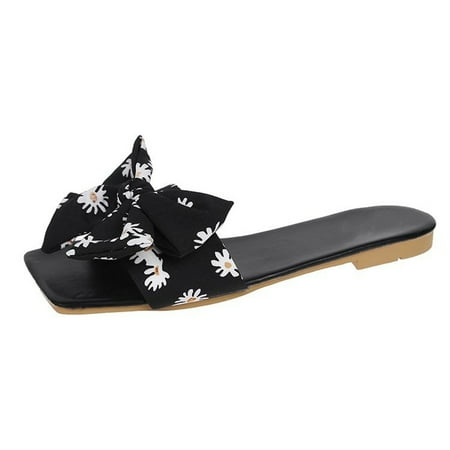 

Hawee Women Girls Summer Flat Slide Sandals Daisy Flower Print Bowknot