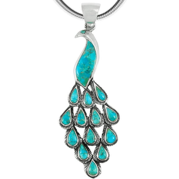 Turquoise Jewelry Peacock Necklace for Women Sterling Silver 925 | Turquoise Network | P3215-C75-SST20