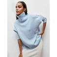 thumbnail image 3 of Women'S High Neck Sweaters Loose Fit Fall Winter Pullover Jumper Tops Light Blue L, 3 of 8