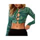 thumbnail image 3 of Cárdigan ahuecado de las tapas de la cosecha de las camisetas de manga larga de las mujeres XBTCLXEBCO Raya verde, Grande, 3 of 6