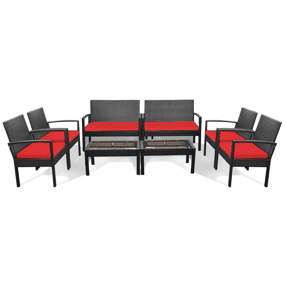 Patiojoy 8Piece Patio Rattan Sectional Conversation Furniture