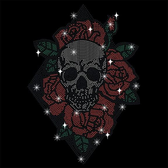 1Sheet Skull Rose Rhinestonet Iron on Transfer 11.7x8.3 Inch Heat Transfer Decal Bling Crystal Decals Clear Rhinestone Template Clothing Repair Applique for T-Shirt Clothing Pants Bags