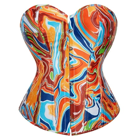 Pavied Corset Tops Camisole Tops Womens Satin Bustier Corsets Top Strapless Boned Waist Cincher Overbust Bustiers Plus Size Corsets Bustier Tops Underbust Corset Orange XL