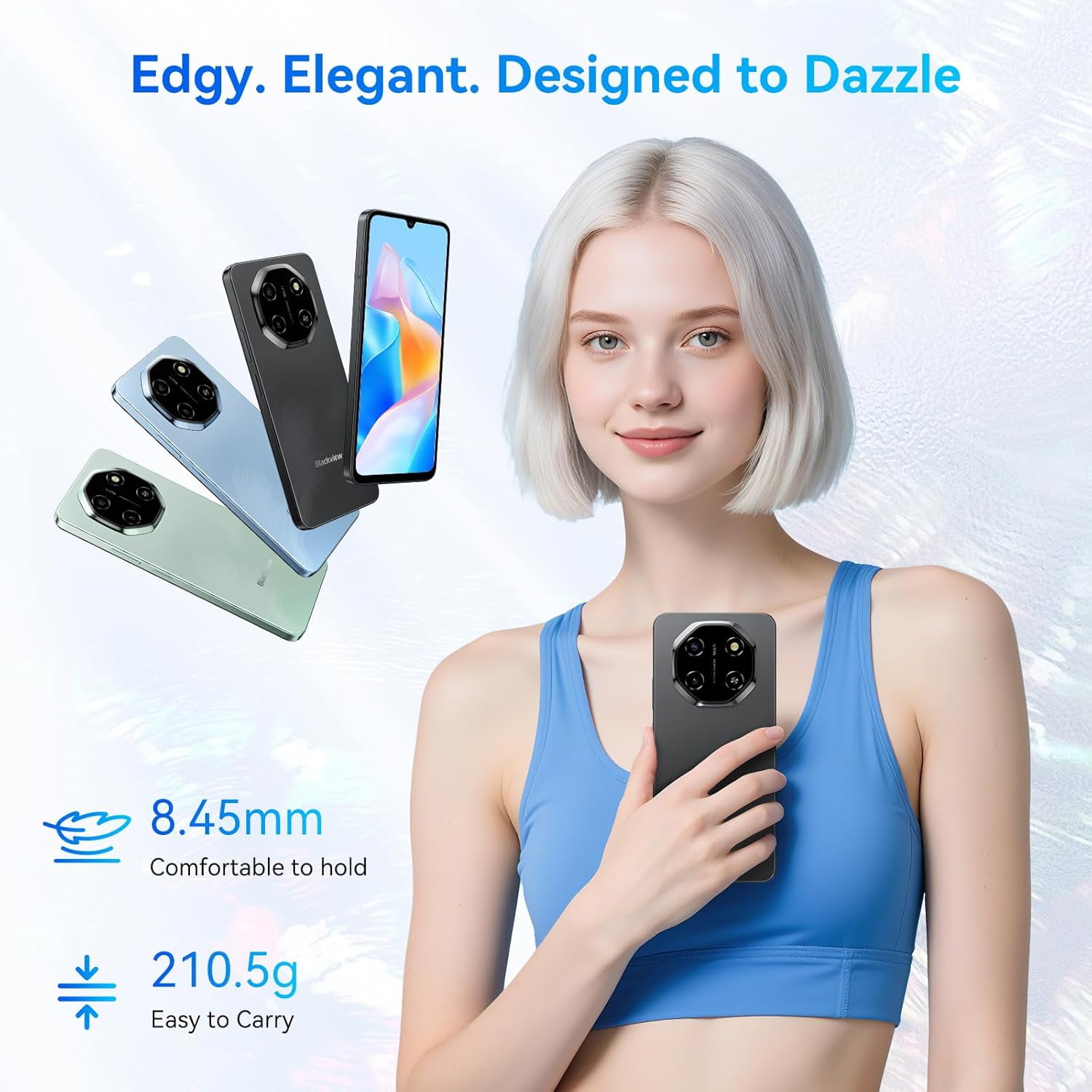 Blackview Shark 6 Unlocked Android Phones 5G (2025), Android 15 Cell Phone Unlocked, 6.88" 120Hz Display, 24GB+128GB/2TB, 16MP+8MP AI Camera, 5000mAh/18W,Fingerprint/Face ID,Dual SIM/GPS/OTG/NFC,Blac