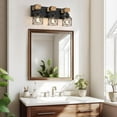 thumbnail image 4 of 3-Light Farmhouse Wood Bathroom Vanity Lights over Mirror with Metal Cage Lampshade Rustic Bathroom Light Fixtures for Mirror, Living Room, Bedroom, Hallway, 4 of 7