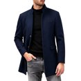 thumbnail image 2 of Men's Pea Coat Slim Fits Winter Trench Overcoat,Stand Collar Button Front Outerwear with Pocket,Dress Jacket For Business Office Casual Warm Wear,Blue,XXL, 2 of 4