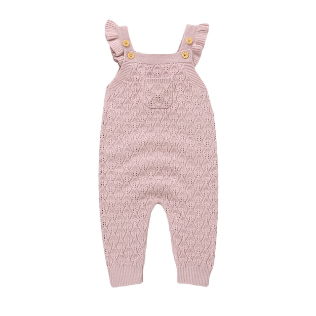 MIASHUI Baby Girls Sweater Knit Overalls Adjustable Strap Ruffles Sleeveless Romper,Light Pink,12-18 Months