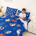 thumbnail image 3 of Feelyou Summer Beach Shark Full Size Sheets for Boys Girls, Kawaii Holiday Coral Ocean Bed Sheets, Navy Blue, 4 Pieces, 3 of 5