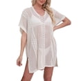 thumbnail image 2 of qelini Beach Cover up for Women Knitted Short Sleeve Beach Dress Cut Out Solid Color Cover Up Summer Vocation, 2 of 8