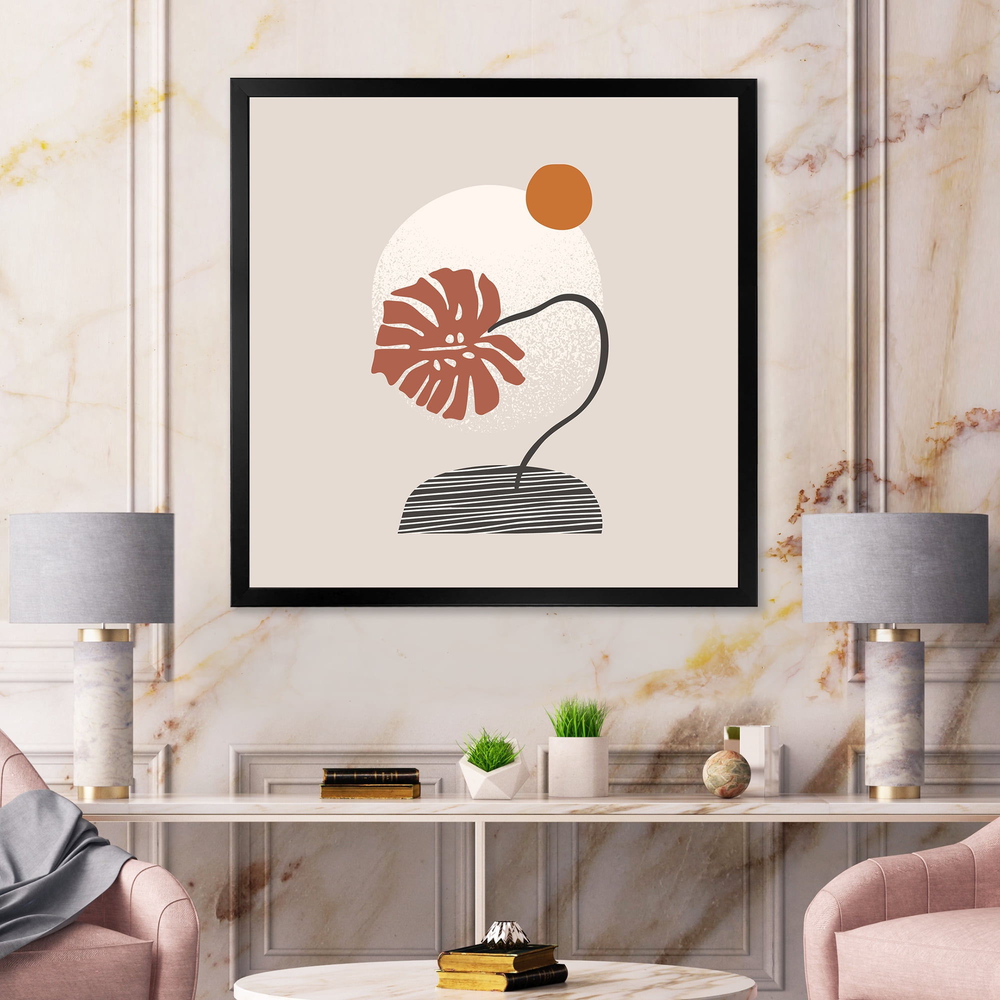 Designart 'Abstract Geometry Shapes and Tropical Palm Leaf III' Modern Framed Art Print