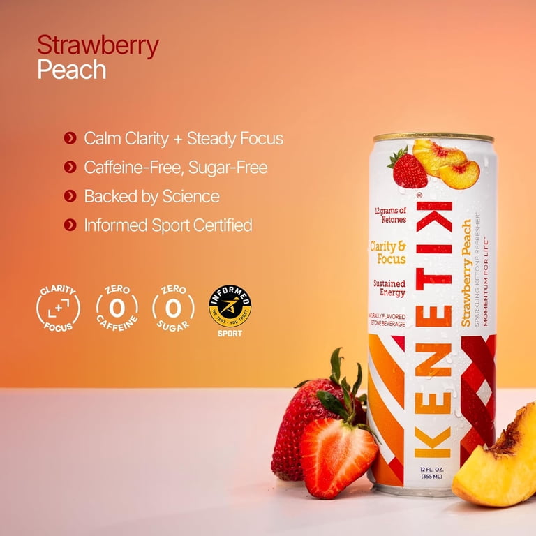 Kenetik Caffeine-Free Focus Drink, 12oz, Strawberry Peach
