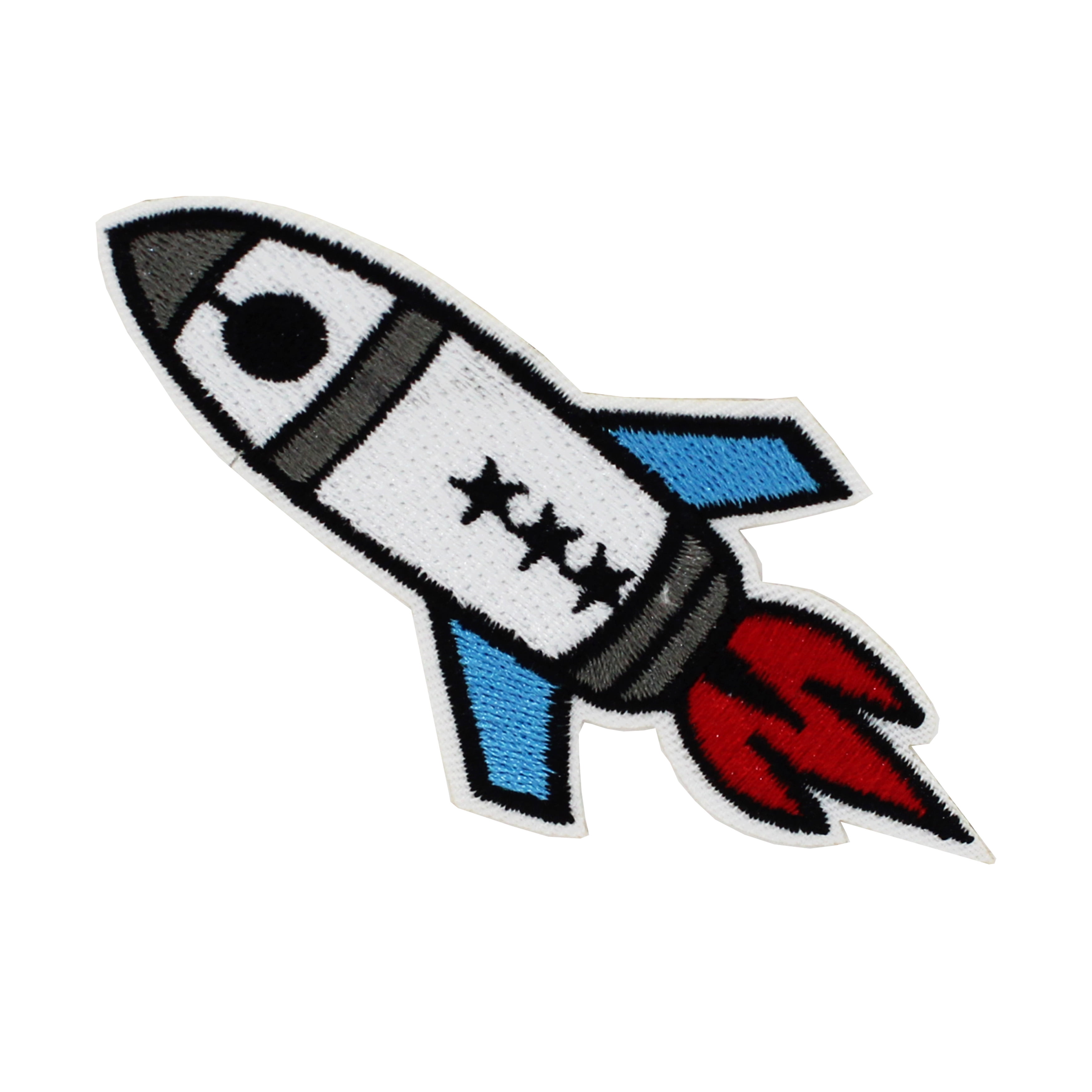 (2 pack) Gwen Studios Embroidered White Rocket Iron-on Patch Applique, 3.1" x 2.6"