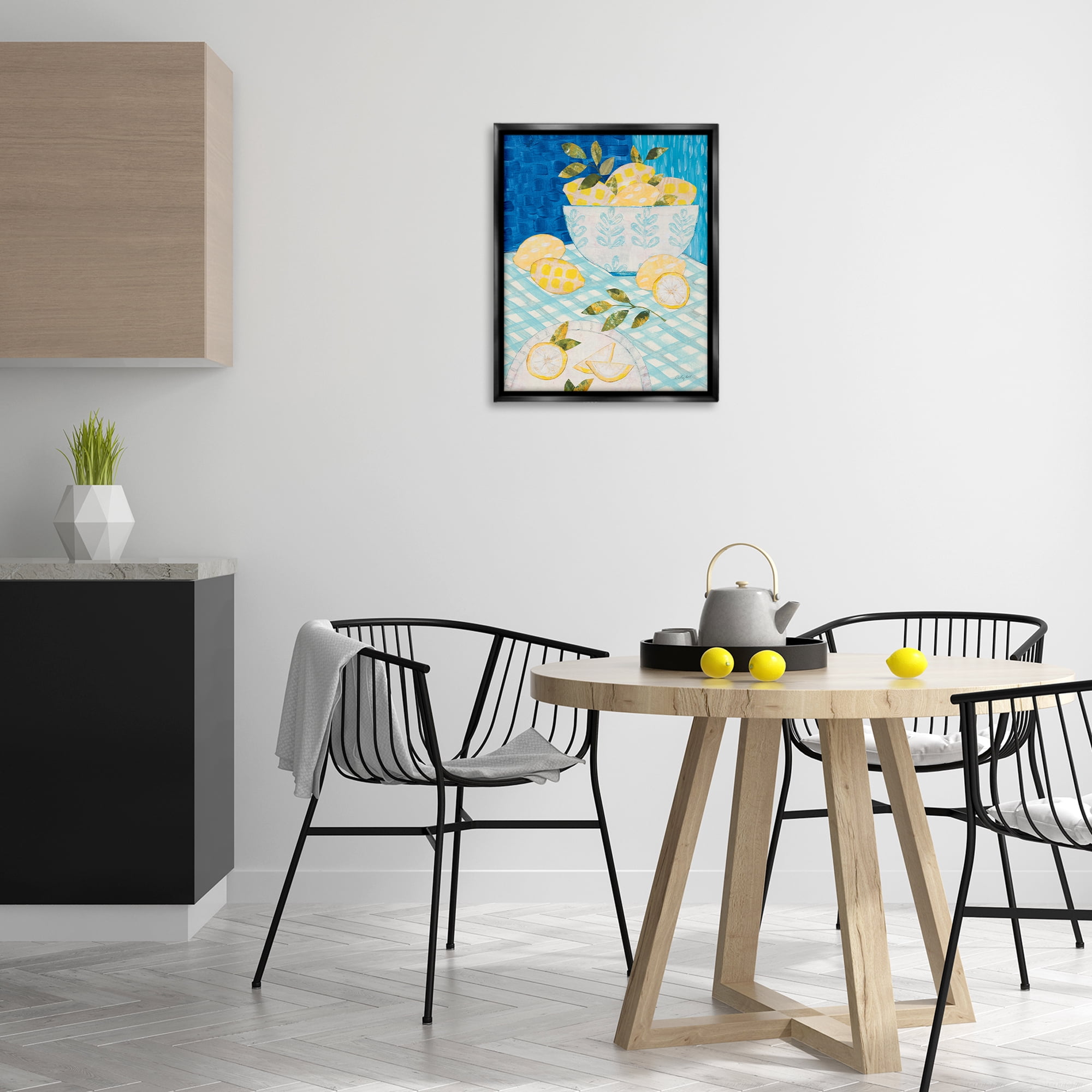 Stupell Industries Patterned Lemons Tablescape Food & Beverage Painting Black Floater Framed Canvas Art Print Wall Art, 17 x 21