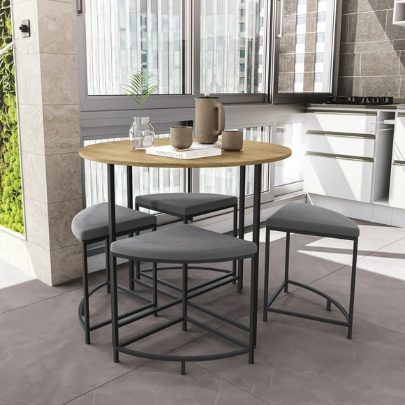 Juego Comedor Redondo Industrial Kappesberg 4 Bancos Freijó