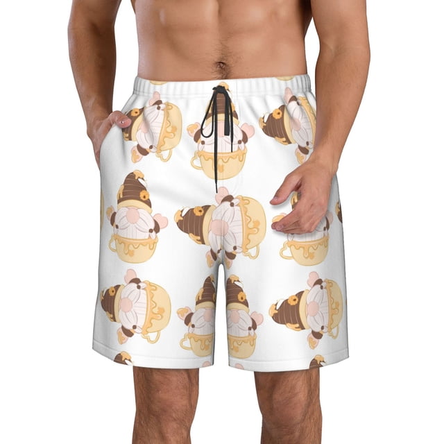 Sikiie Mignon Gnome Abeille Imprimé Shorts de Plage pour Hommes, Shorts à Séchage Rapide Haute Élasticité - avec Cordon et Poches Antidérapantes, Adaptés pour Plage, Sports, Vacances-Grand