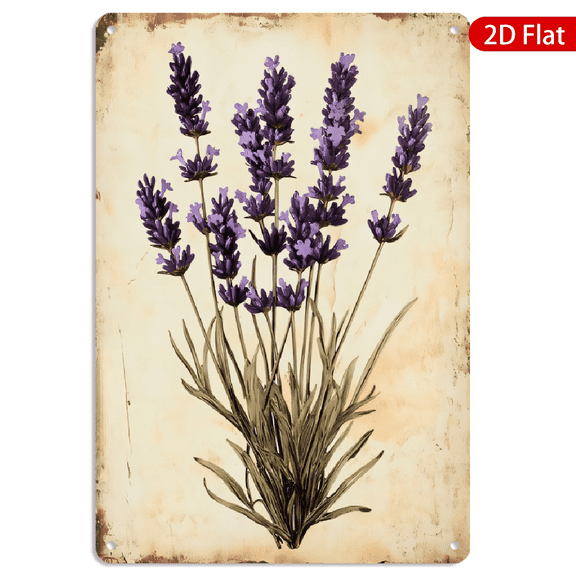 8x12 Inch Metal Wall Art, Vintage Lavender Botanical Illustration Rustic Floral Decor 1pc for Home Kitchen Garden Wall Decoration