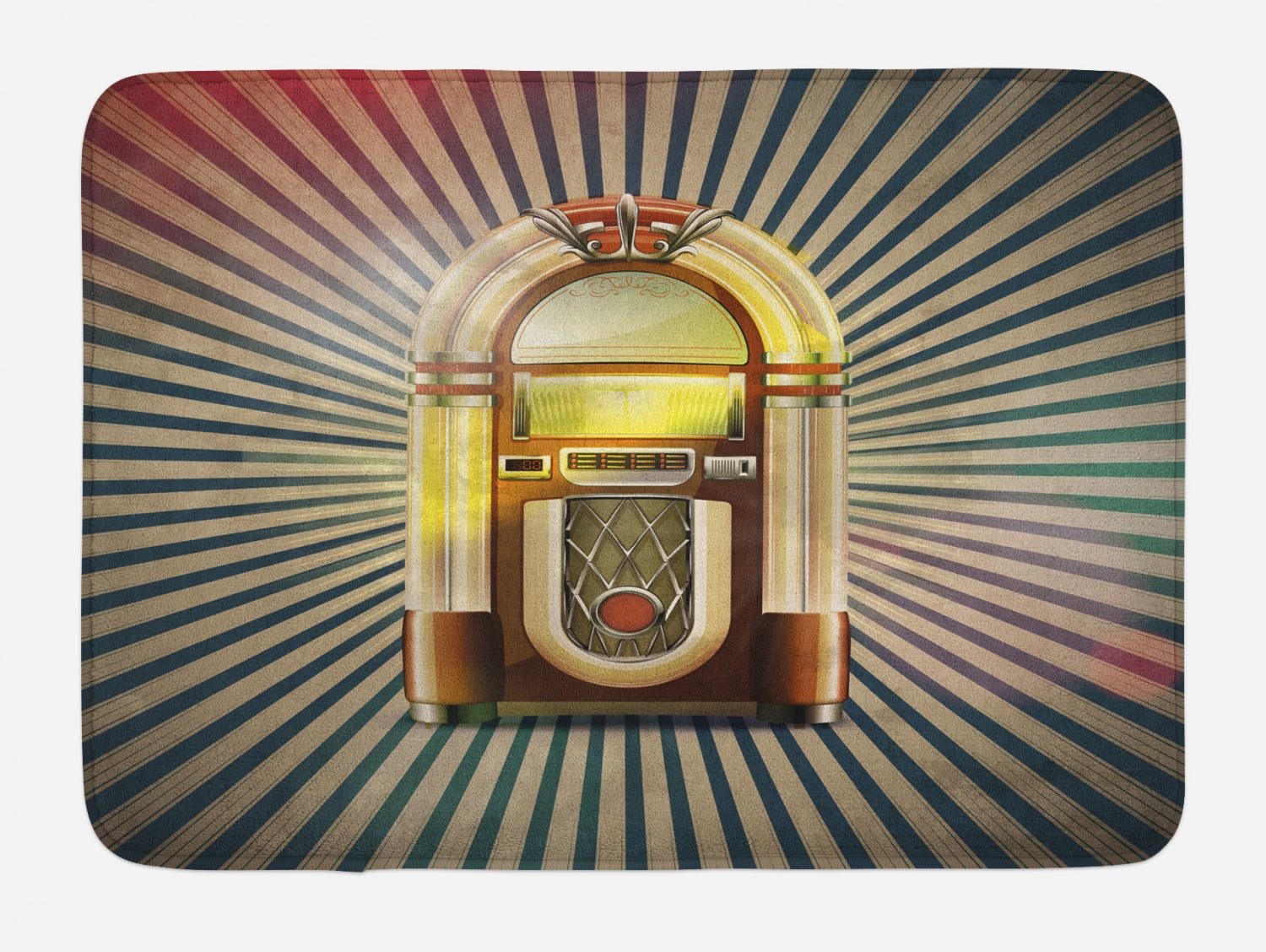 Jukebox Bath Mat, Retro Vintage 50s Pin Up Inspired Striped Backdrop