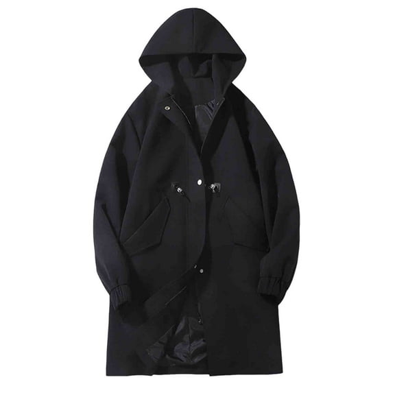 Xzbqbs Jackets for Men Zip Up Lined Trench Coat Casual Drawstring Waist Lightweight Long Jacket Windbreaker Waterproof Hooded Overcoat