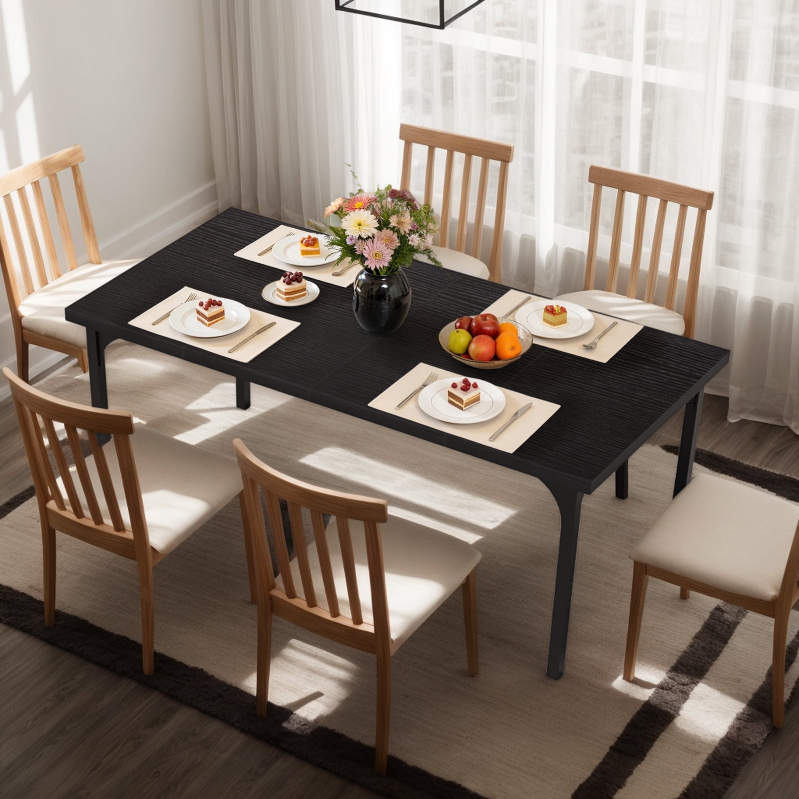 Ktaxon 70.8" Dining Table for 6~8, Farmhouse Kitchen Table Large Rectangle Dinner Table for Home, Dining Room, Kitchen, Black
