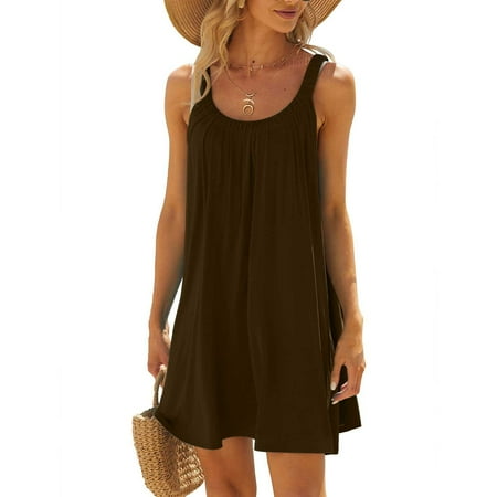 Popular Picks Women s Beach Dress Bikini Cover Up Casual Vacation Short Summer Dresses for Comfortable Beachwear or Poolside Outfits Holiday Toys|95%Polyester 5%Spandex Brown Sopatenor