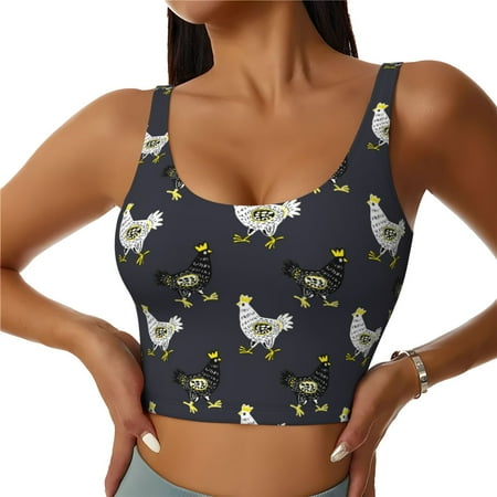 Jgfou Cartoon Rooster Print Womens Sports Bra - Padded Workout Sports Bras Crop Tank Top