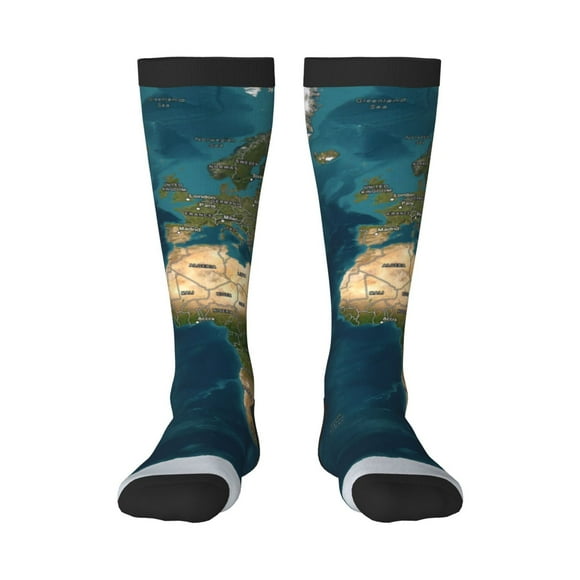 Gaeub World Map Print Design Socks Stretchy High Tube Socks for Men Women Teens , Softball Soccer Socks for Hiking, Sport