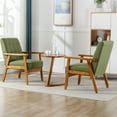 thumbnail image 2 of Accent Chairs Set of 2, Leisure Chair with Side Table, Mid Century Modern Accent Chair, Wood and Fabric Armchairs Side Chair, Lounge Reading Comfy Arm Chair for Living Room, Bedroom, Office, Green, 2 of 7