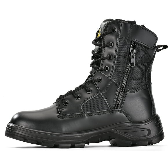 SAFETOE Bottes de Sécurité Robustes pour Hommes, en Cuir de Vache, Embout en Acier, Fermeture Éclair Latérale, Antidérapantes, Légères et Confortables.