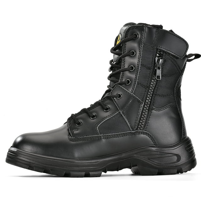 SAFETOE Heavy Duty Men's Cow Leather Boots 8" Steel Toe Work Safety Boots with Side Zipper Non-Slip Lightweight Comfortable