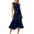 thumbnail image 2 of Summer Dresses For Women Plus Size Solid-Color Button Short-Sleeved Lapel Casual Belt Pocket Women's Summer Flowy Maxi Dress — Navy∣XL, 2 of 8