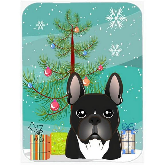 Caroline's Treasures Christmas Tree and French Bulldog Glass Cutting Board Large
