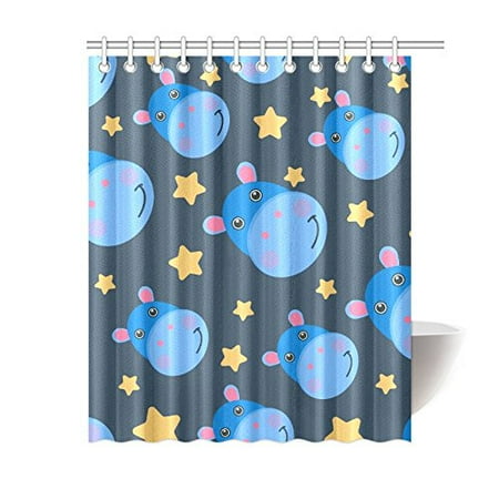 Mkhert Cute Hippo Shower Curtain Bath Waterproof Fabric Polyester Curtains 60x72 Inch