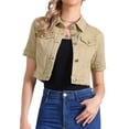 thumbnail image 1 of CHAQUETA DE JEAN CORTA DE MUJER CHIC INSPIRE CON MANGAS CORTAS Y BOTONES TAMAÑO L KHAKI, 1 of 6