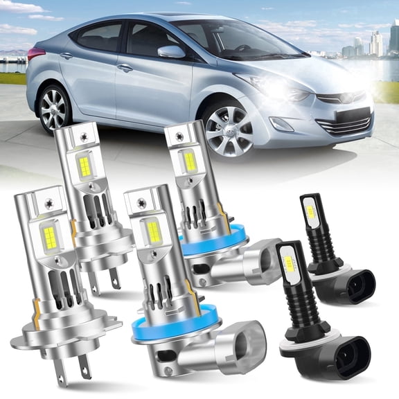 For Hyundai Elantra 2014 2015 2016 LED Headlight Bulbs, High Beam H7, Low Beam H11, Fog Light 881, Pack of 6, 6000K Cool White, Plug and Play