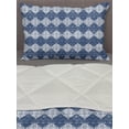 thumbnail image 3 of Navy Blue Comforter & Sham Bedding Set, Oriental Pattern in Patchwork Horizontal Design Eastern, 3 pcs Duvet Set Microfiber Filling Quilt, 5 Sizes, Pale Blue Dark Blue, by Ambesonne, 3 of 4