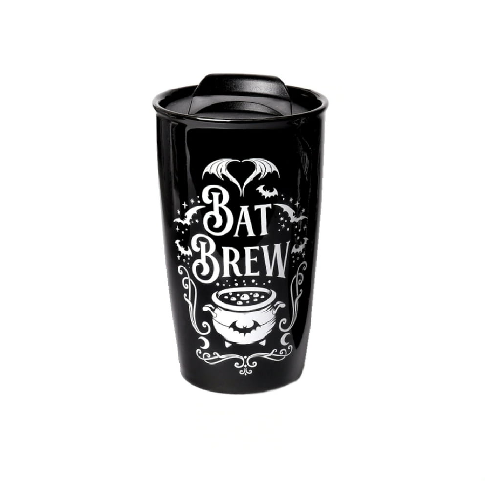 Alchemy Gothic Bat Brew Coffee Double Walled Ceramic Black Travel Mug